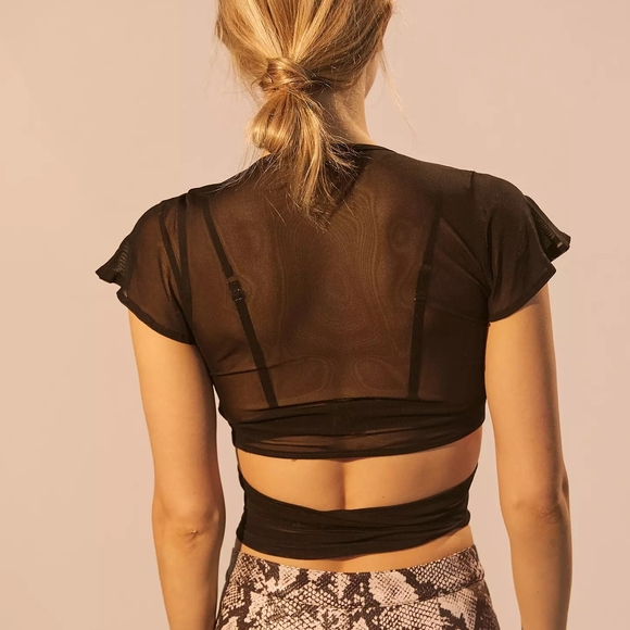 I.AM.GIA Asha Black Short Sleeve Sheer Wrap Top Women's Small - Picture 2 of 5